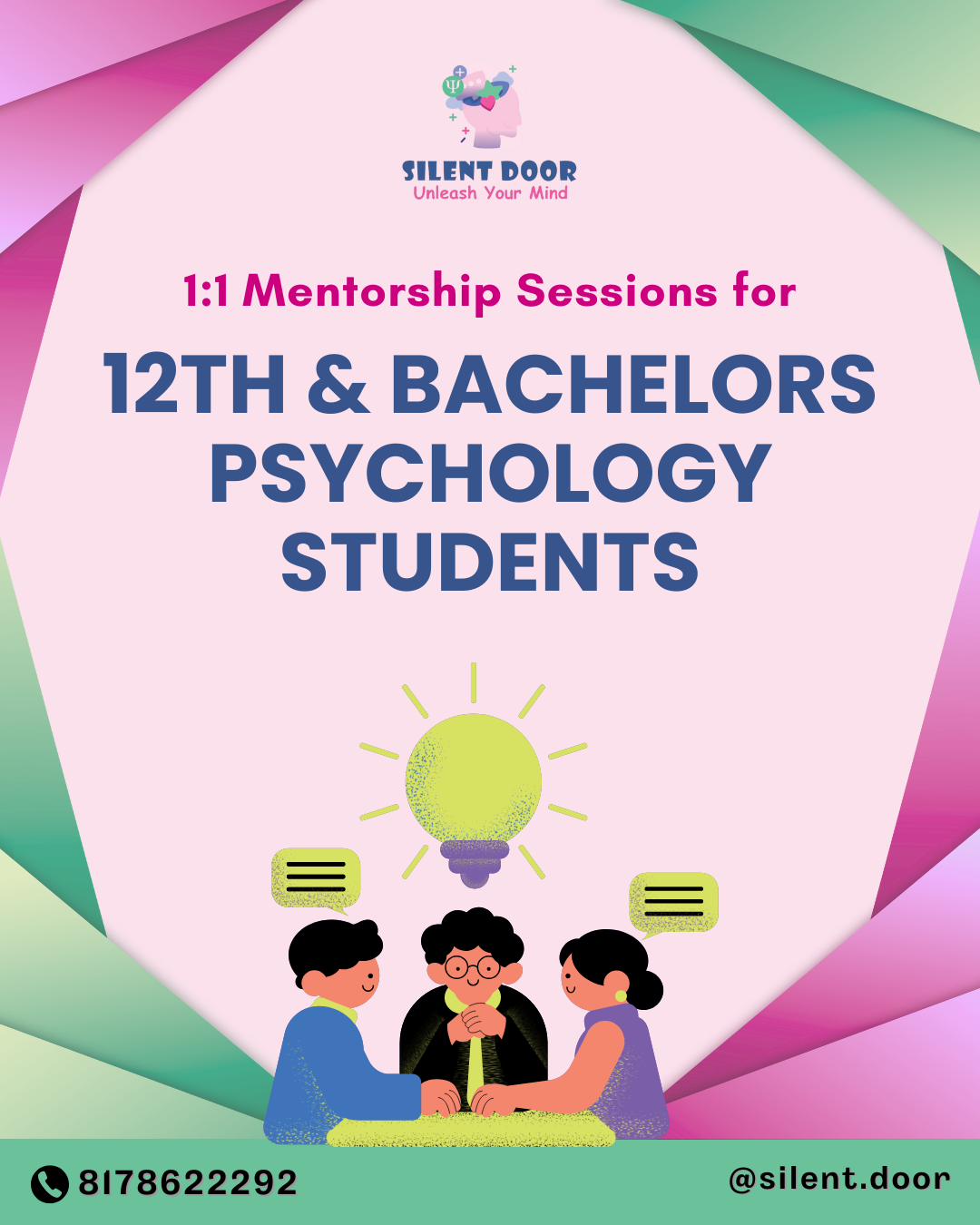 1:1 Mentorship sessions for 12th and Bachelors Psychology Students